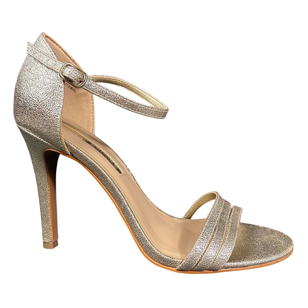 Audrey Brooke Womens 8.5M Champagne Gold Metallic Ankle Strap Stiletto Heel